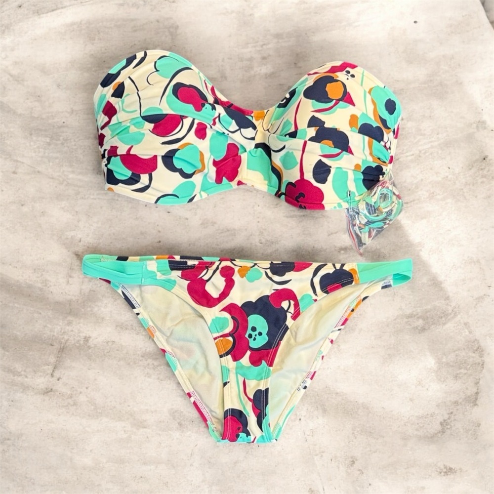 NWOT Eidon Floral Multicolor Bikini Set with Detachable Straps sz XL